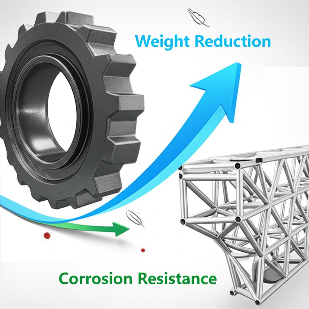 diagram comparing the lightweight and durable properties of aluminum to heavier metals
