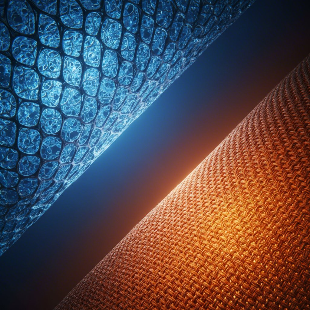 a conceptual visualization of breathable natural fibers versus non breathable synthetic fabric