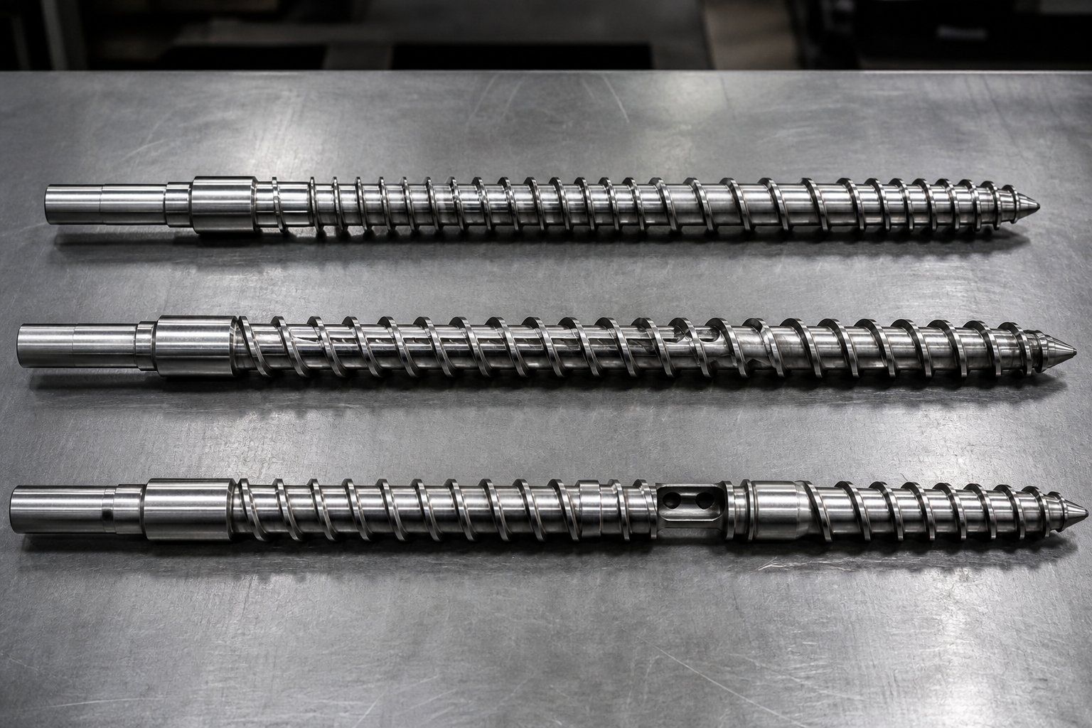 three single extruder screw variants %E2%80%94 conventional barrier and vented two stage %E2%80%94 each designed to solve different extrusion challenges