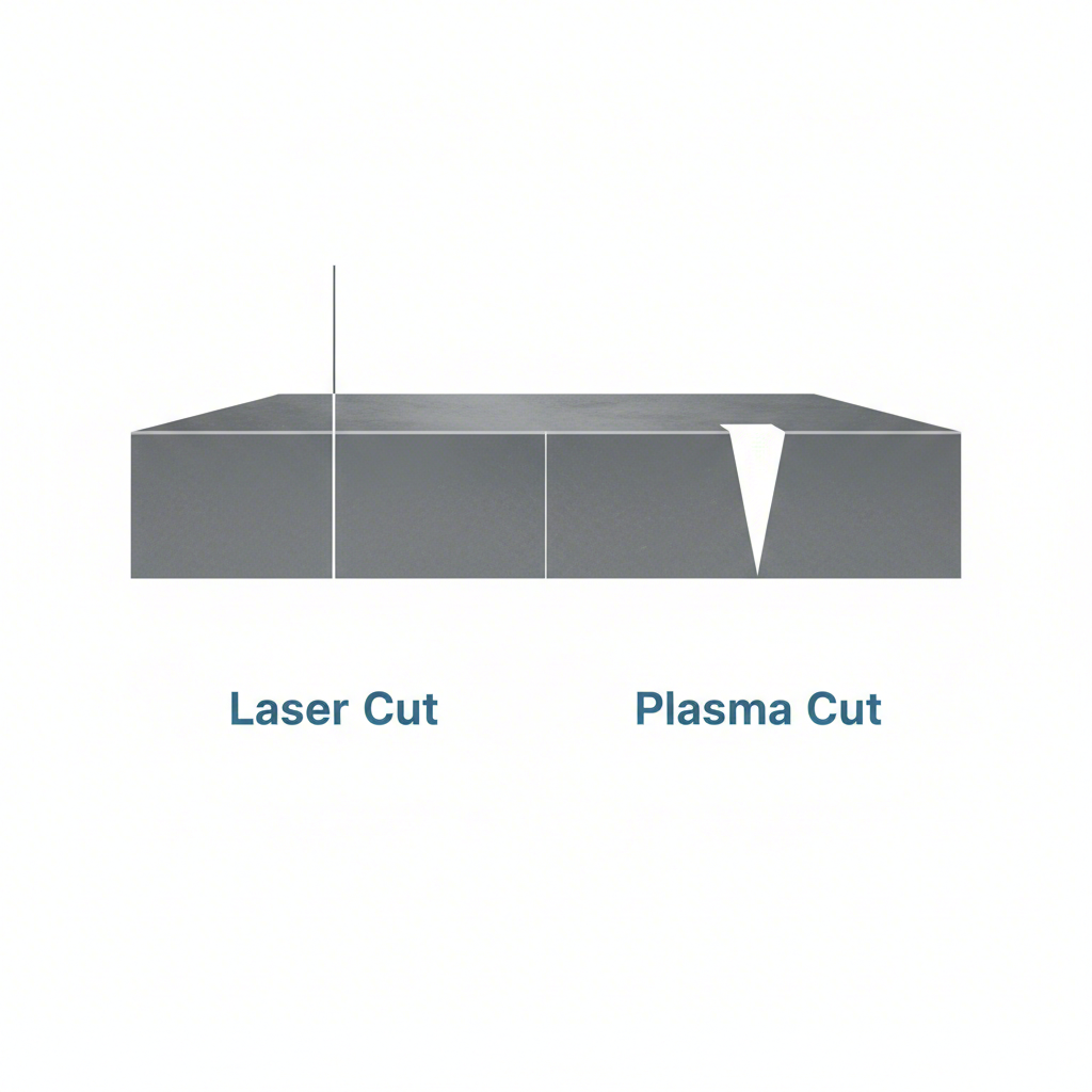 diagram illustrating the difference in precision and kerf width between laser and plasma cuts