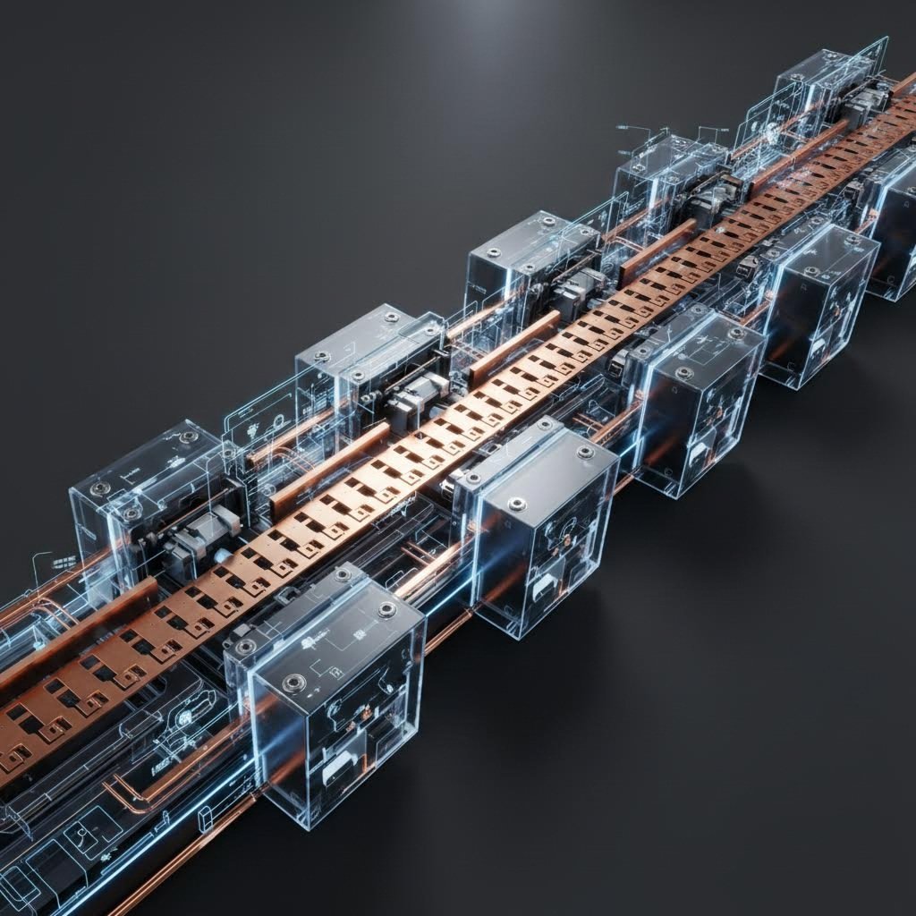 Progressive die stamping strip transforming raw copper into precision automotive terminals