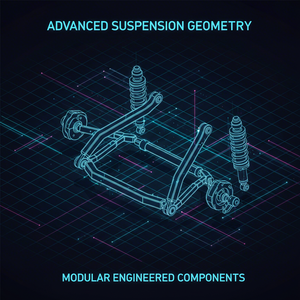 stylized diagram of a vehicles suspension geometry highlighting the control arms