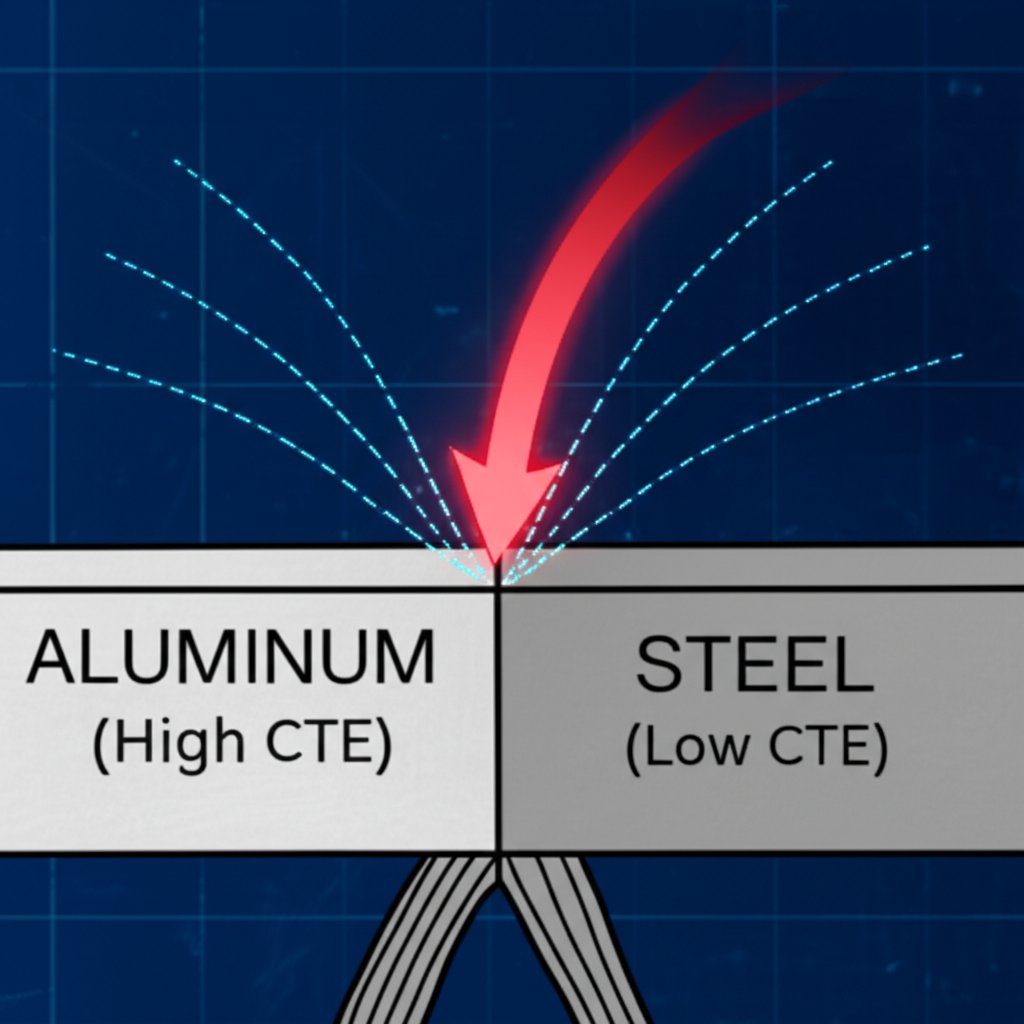 diagram illustrating coefficient of thermal expansion cte mismatch between aluminum and steel