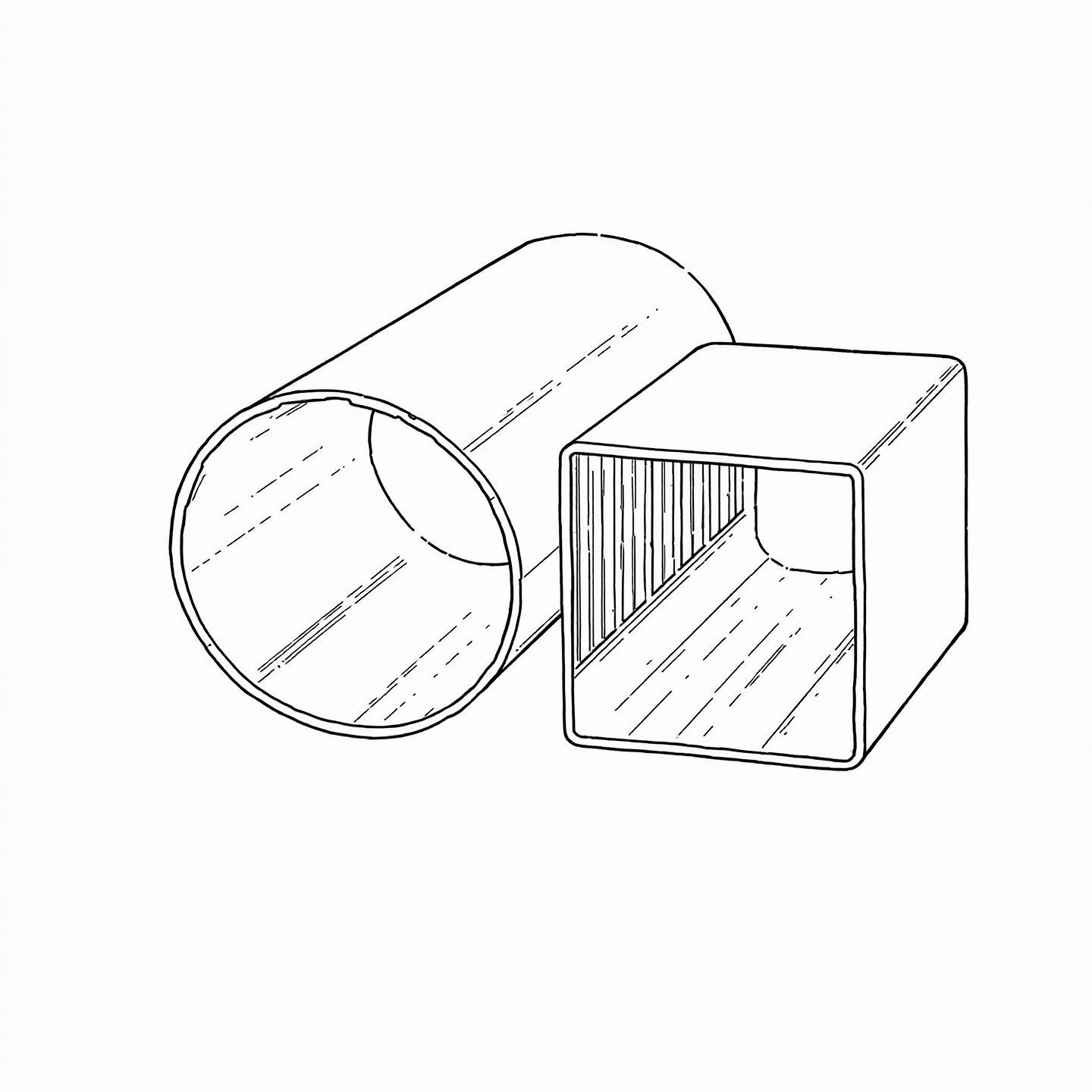 side by side visual of round and square aluminum tubing shapes
