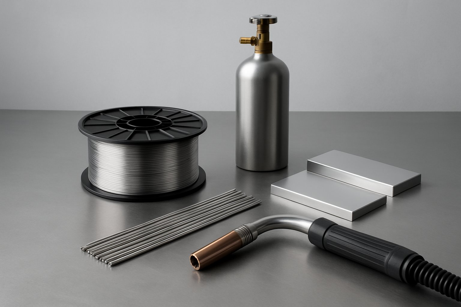 stainless filler wire and shielding gas setup