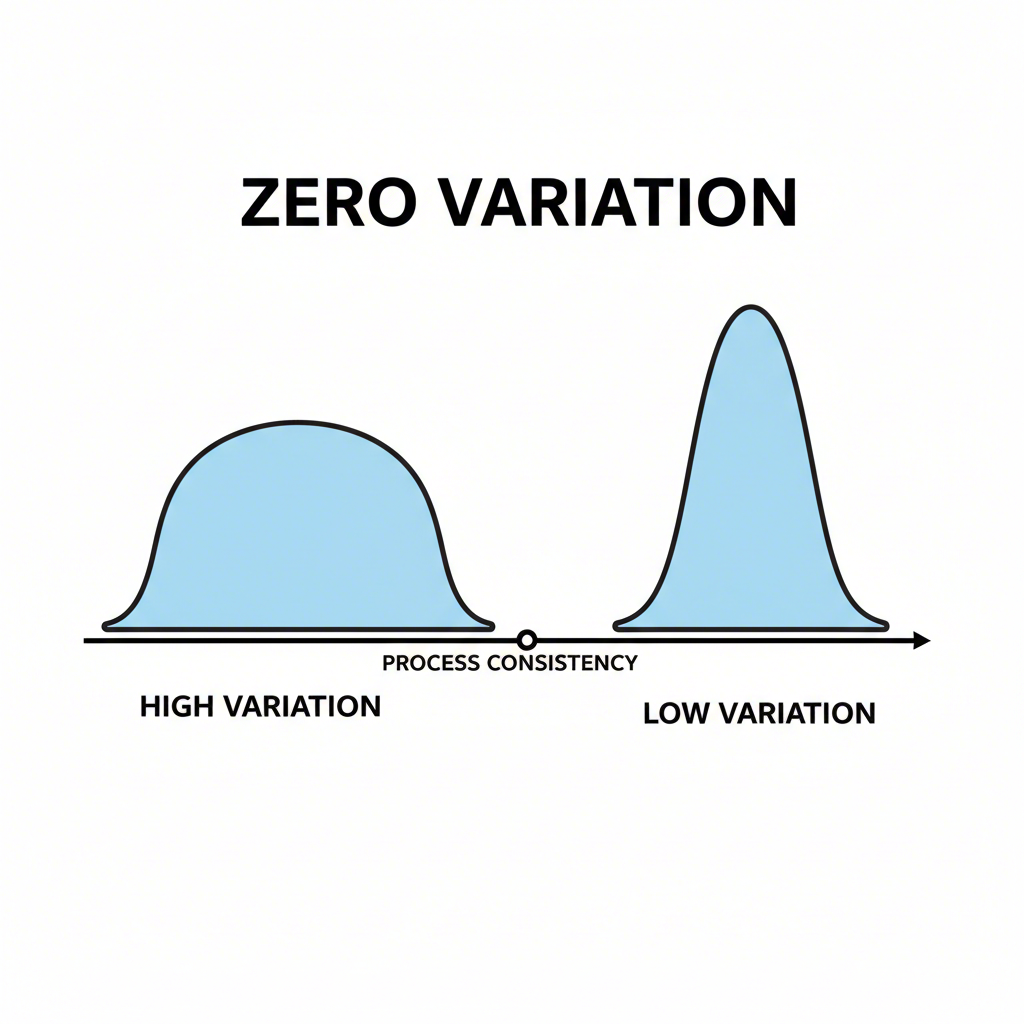 a diagram comparing high variation versus low variation in manufacturing processes