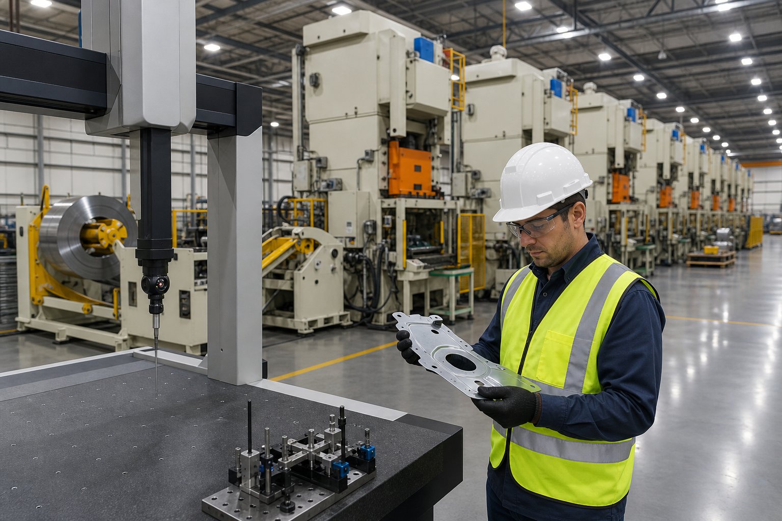 info-1-1 a progressive stamping facility with production presses and quality inspection equipment used for wholesale supplier capability evaluation