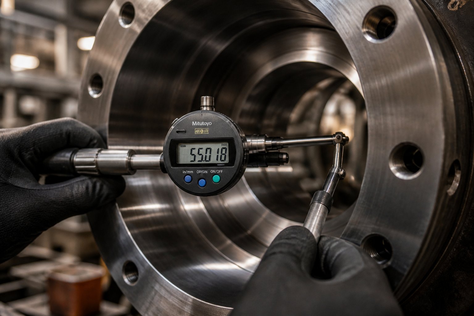 precision barrel bore measurement during a pre purchase inspection of a used counter rotating twin screw extruder