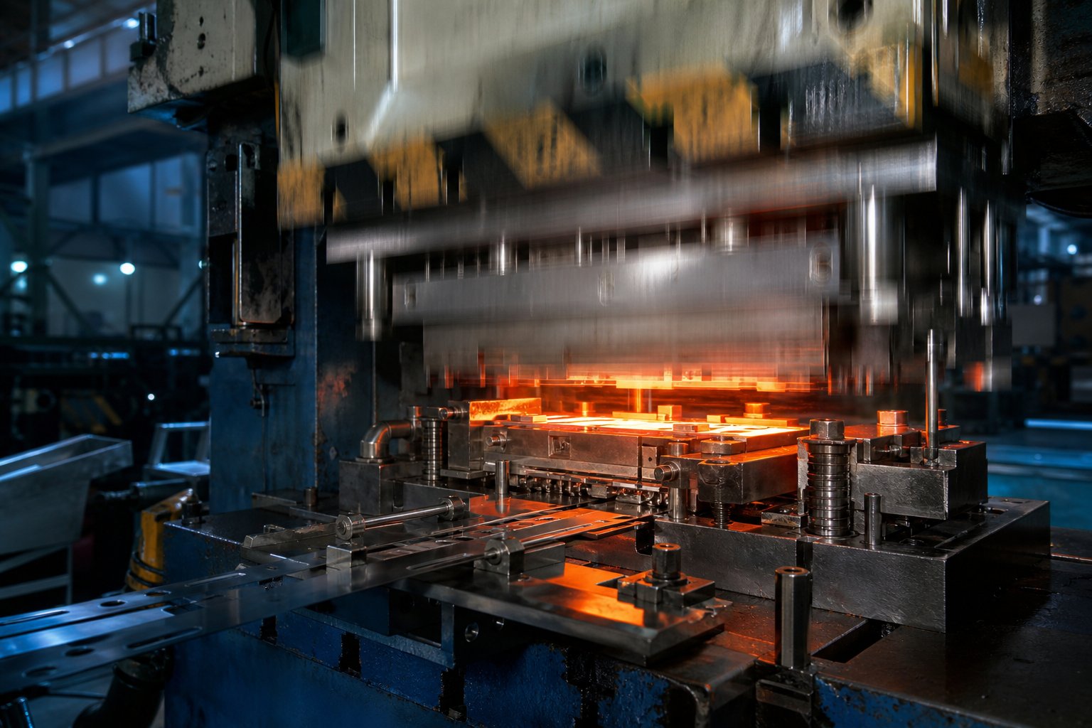high speed progressive stamping press operating above 800 spm where carbide tooling becomes essential for thermal stability