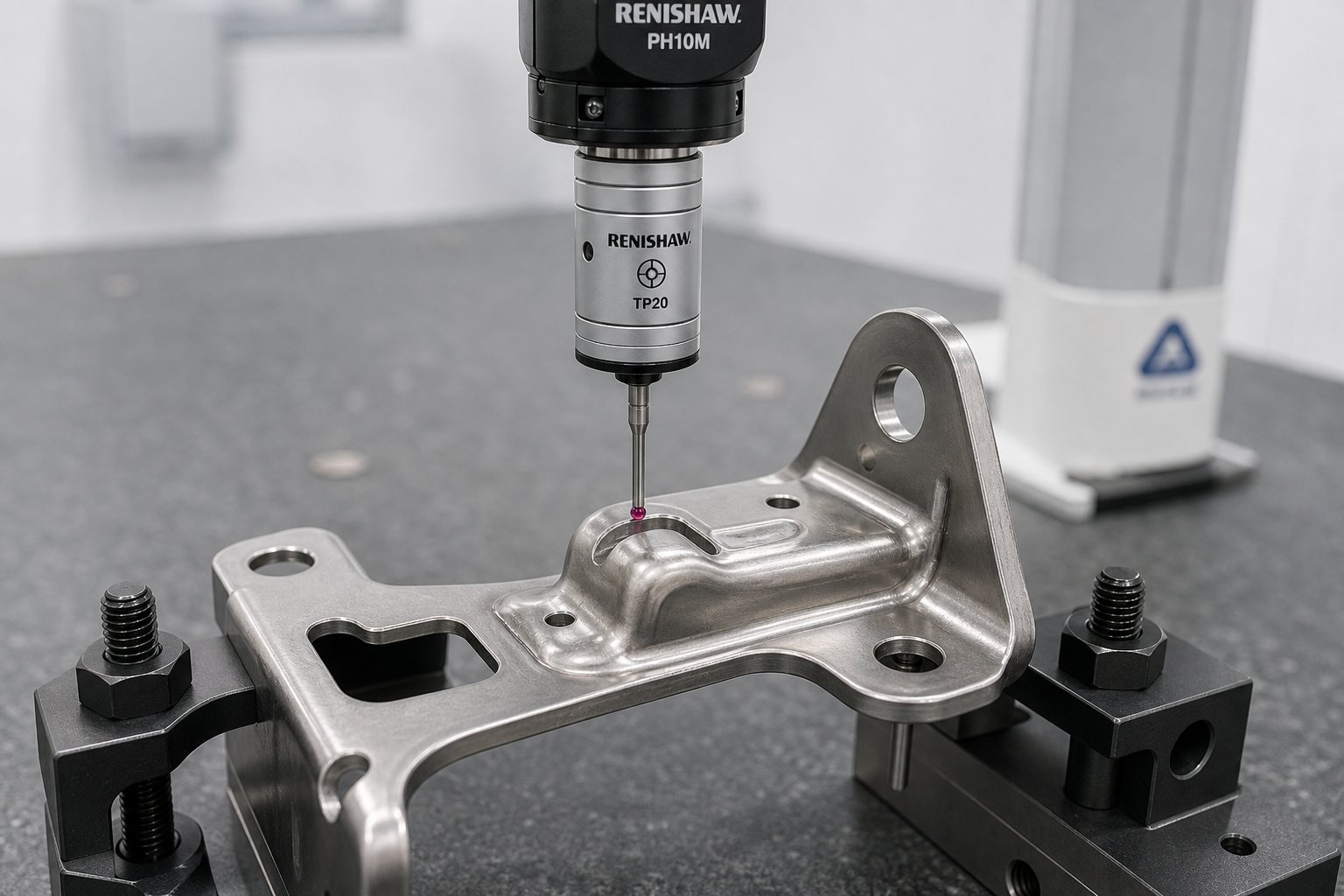cmm inspection of a prototype stamped part verifying dimensional accuracy against design tolerances