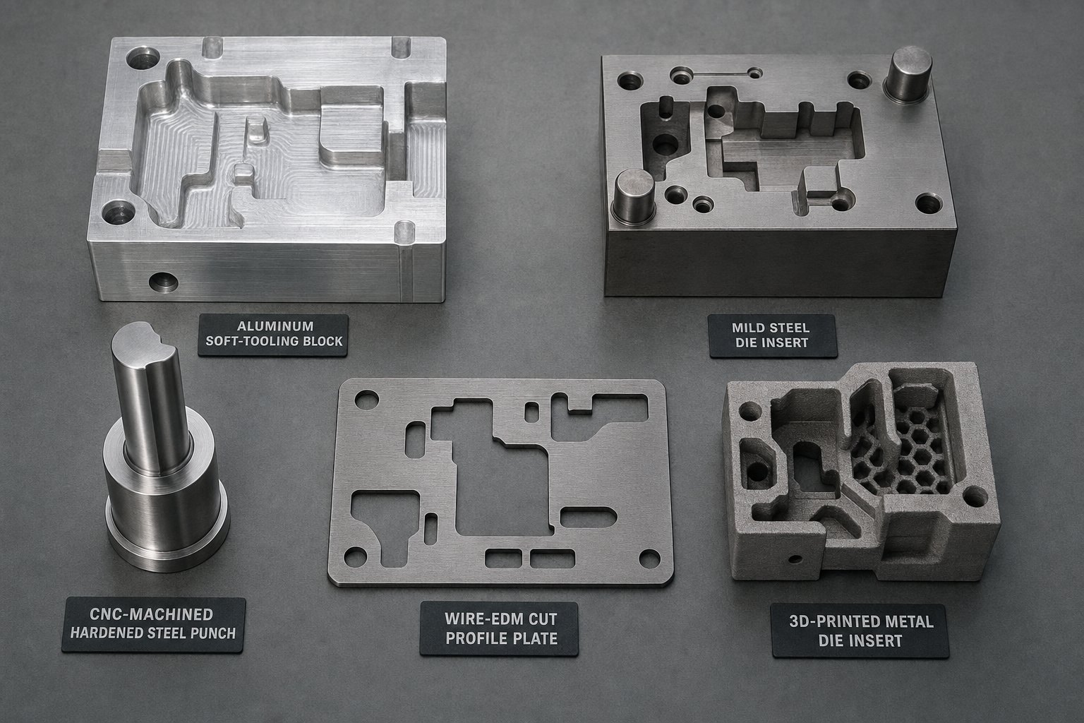 different prototype die materials and fabrication methods suited to varying part complexity and tolerance requirements