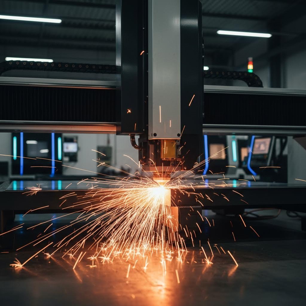 modern fiber laser cutting machine processing sheet metal with precision in an industrial facility
