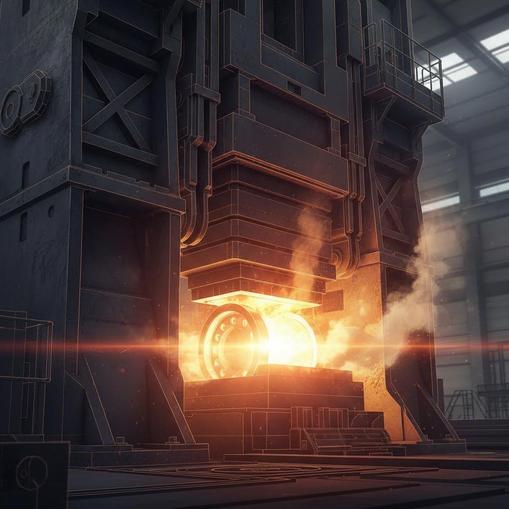 hydraulic press forging aluminum billet into a high strength performance wheel