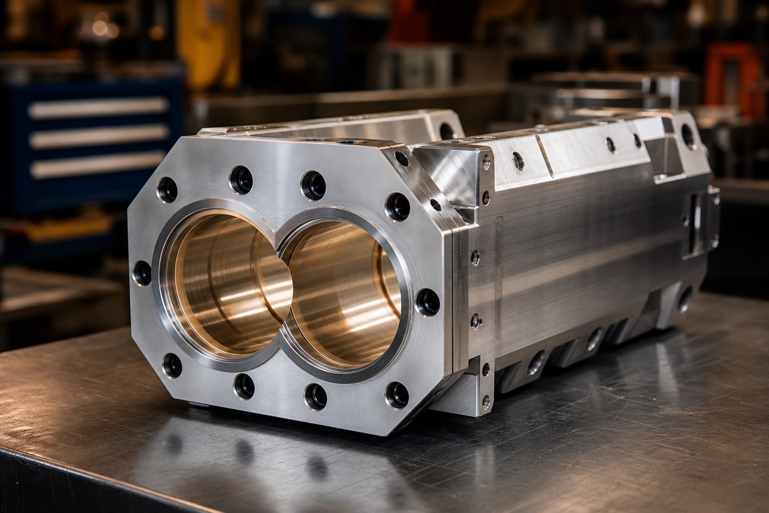 precision engineered parallel twin screw barrel designed for abrasion resistant masterbatch compounding