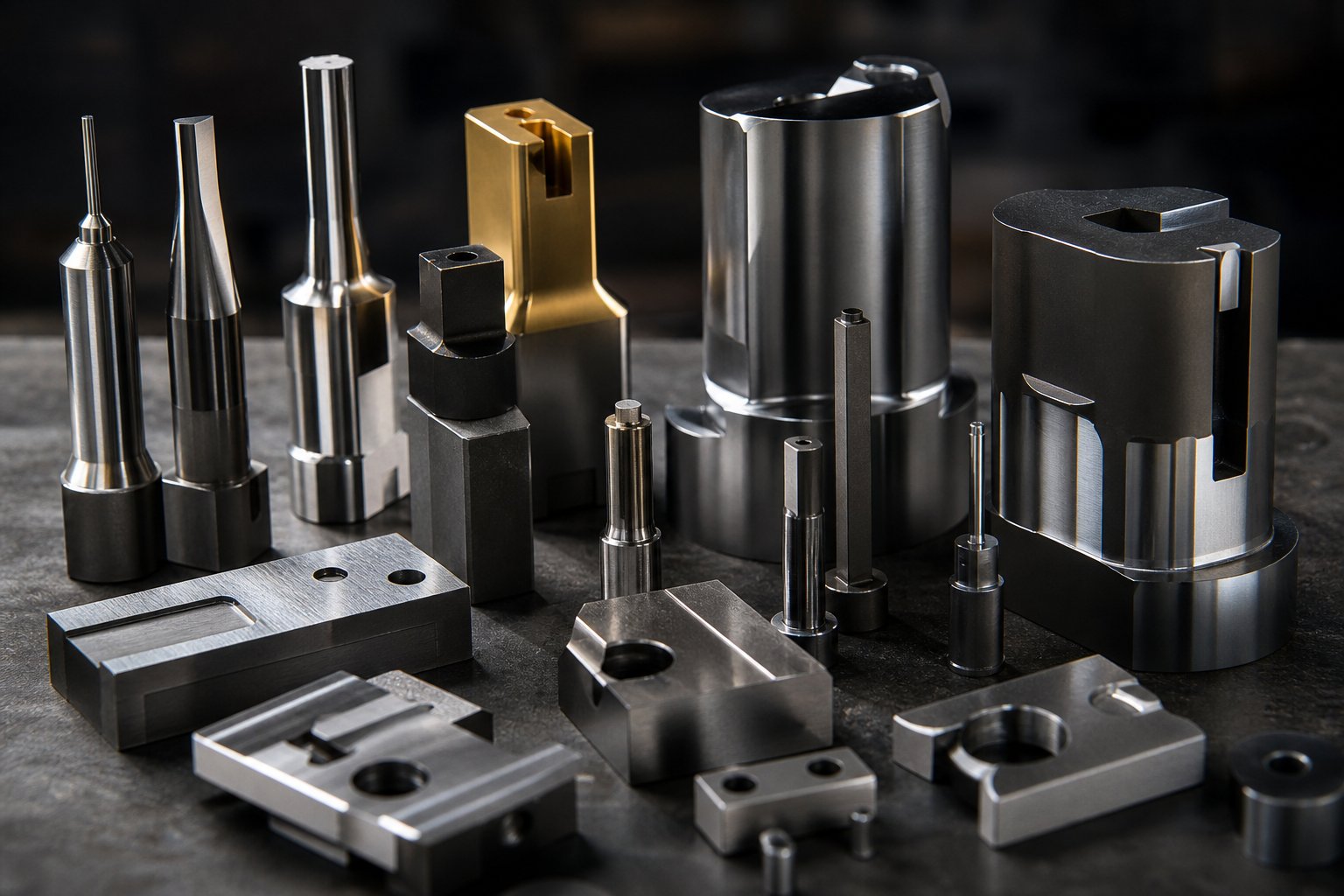 die punches and inserts crafted from different tool steel grades each selected for specific wear and toughness requirements
