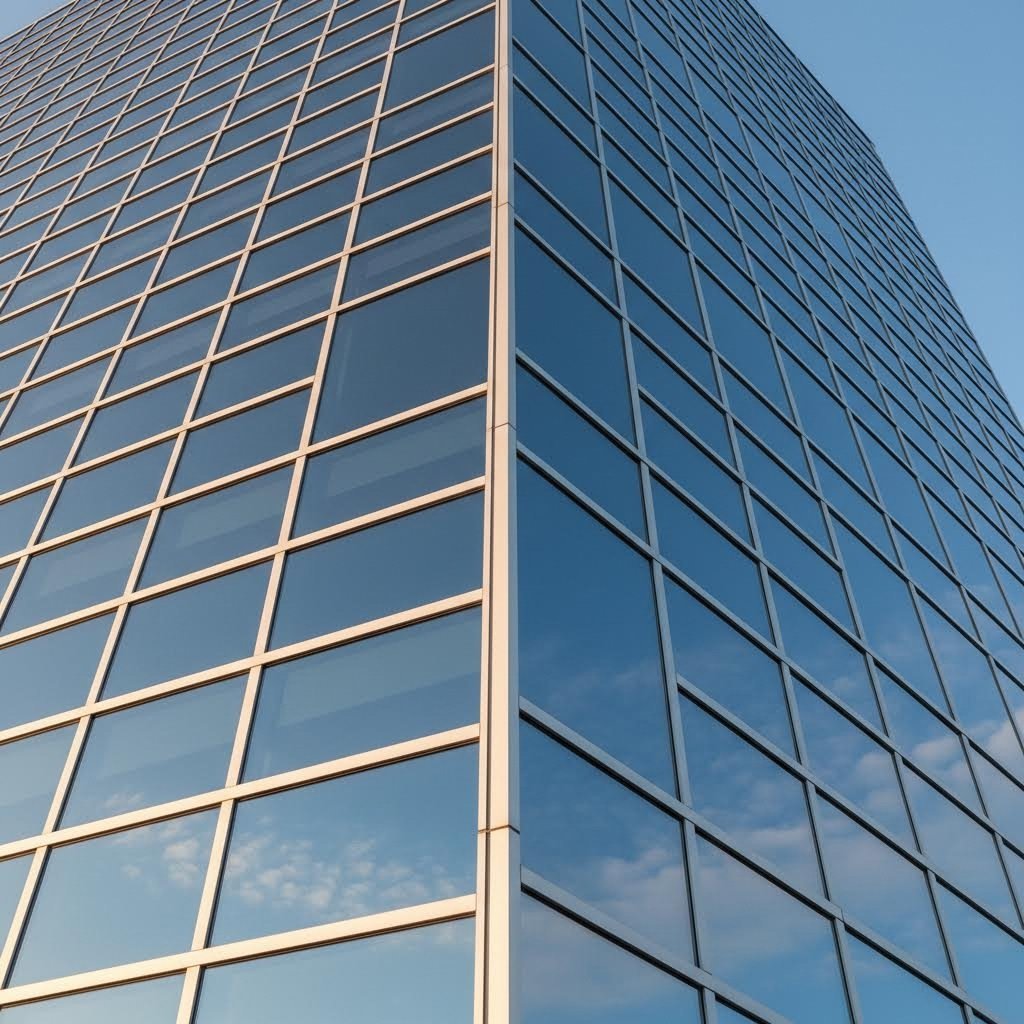 aluminum extrusion profiles forming structural framework of modern glass curtain wall system