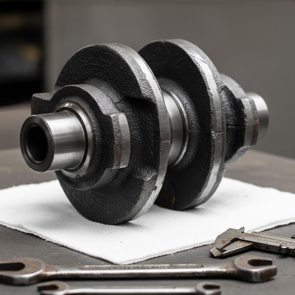 cast iron crankshaft displaying typical surface characteristics found in stock engine rebuilds