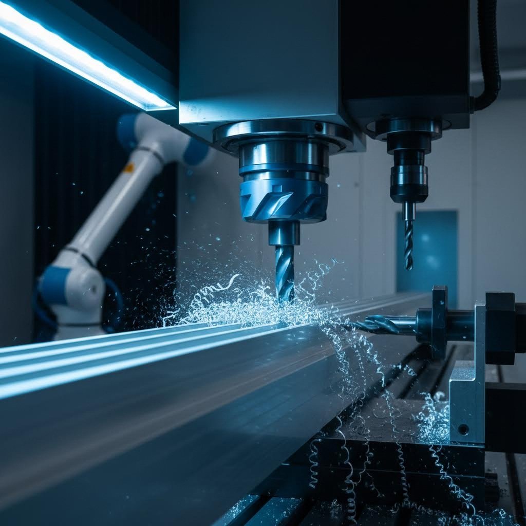 cnc machining center performing precision secondary operations on aluminum extrusions