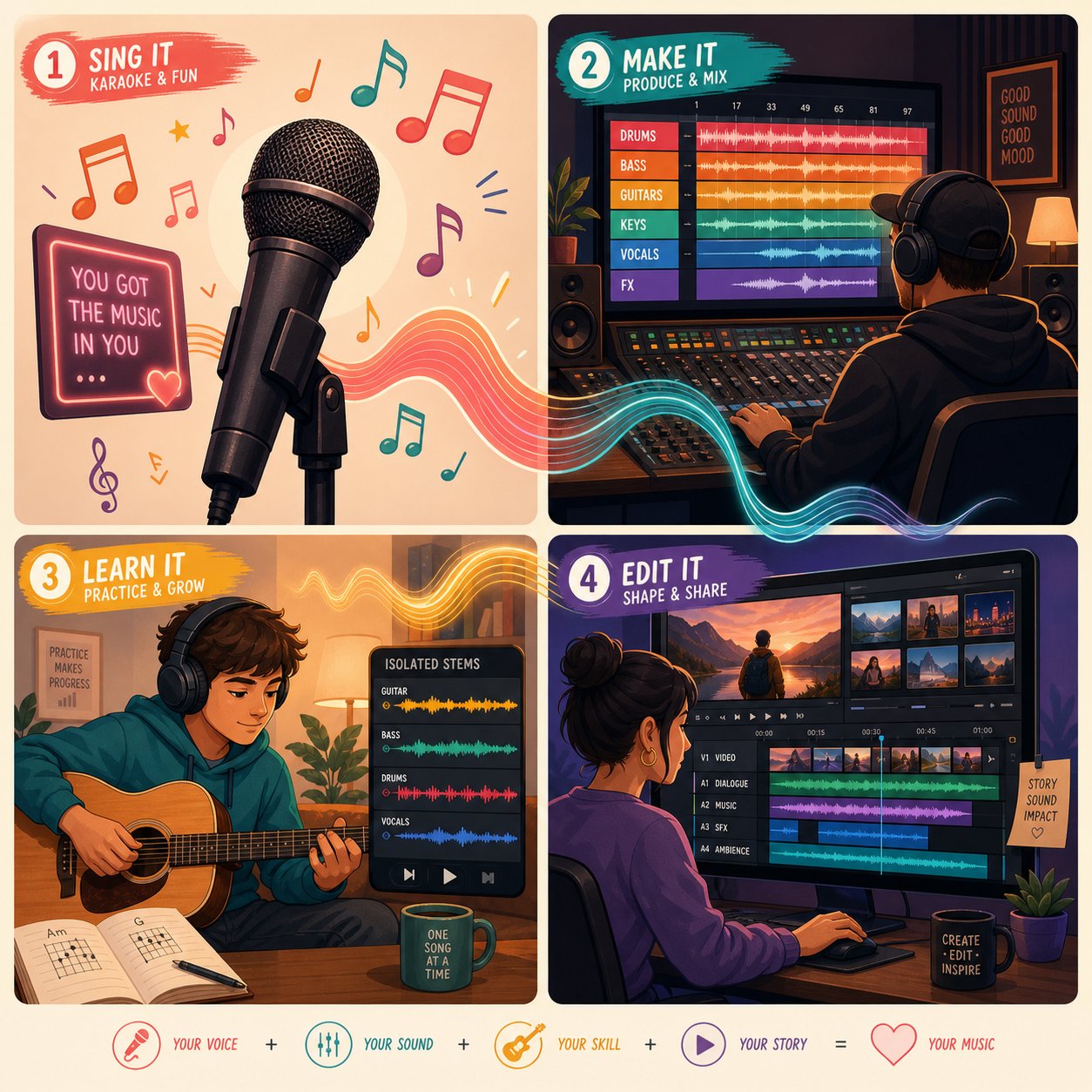 ai stem separation serves karaoke creators music producers students and content editors across diverse creative workflows