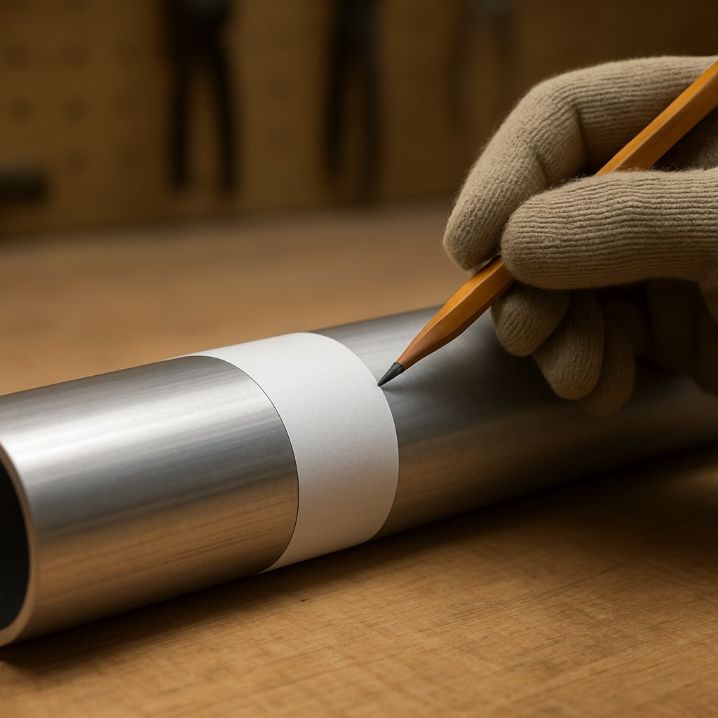 marking a square line around aluminum pipe