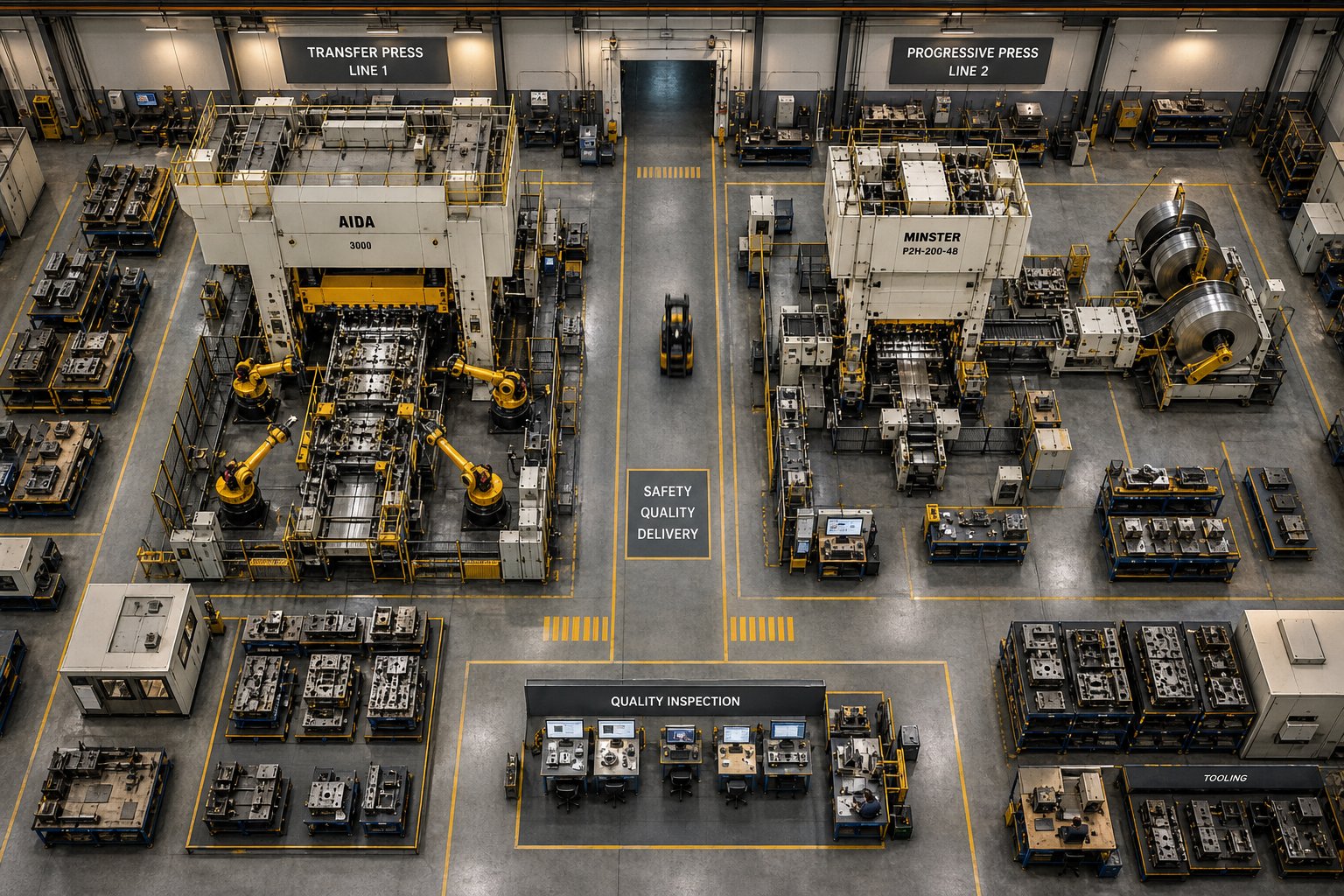 modern stamping facilities often house multiple press types to match each part to its optimal forming method