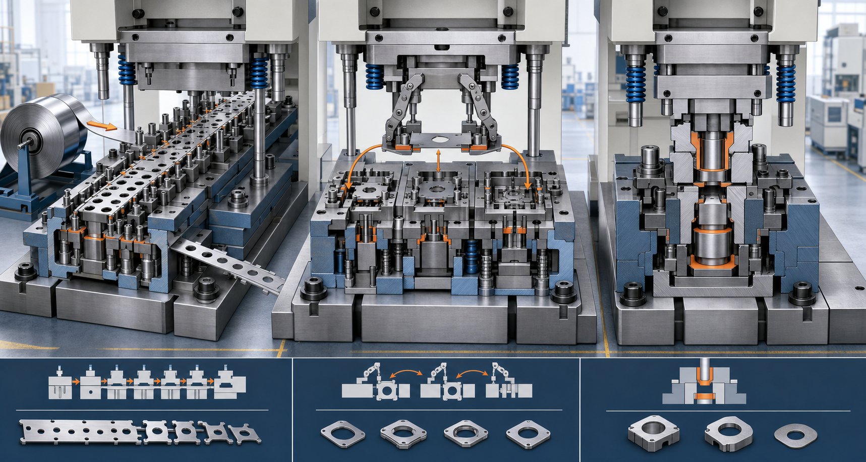 info-1-1 three primary stamping die architectures progressive transfer and compound dies for different part requirements