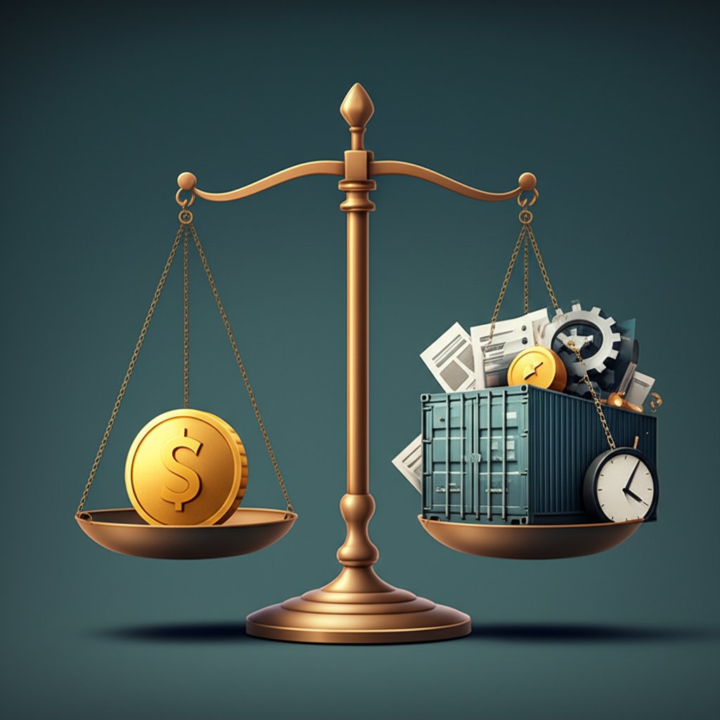 a scale weighing the upfront unit price against numerous hidden manufacturing costs