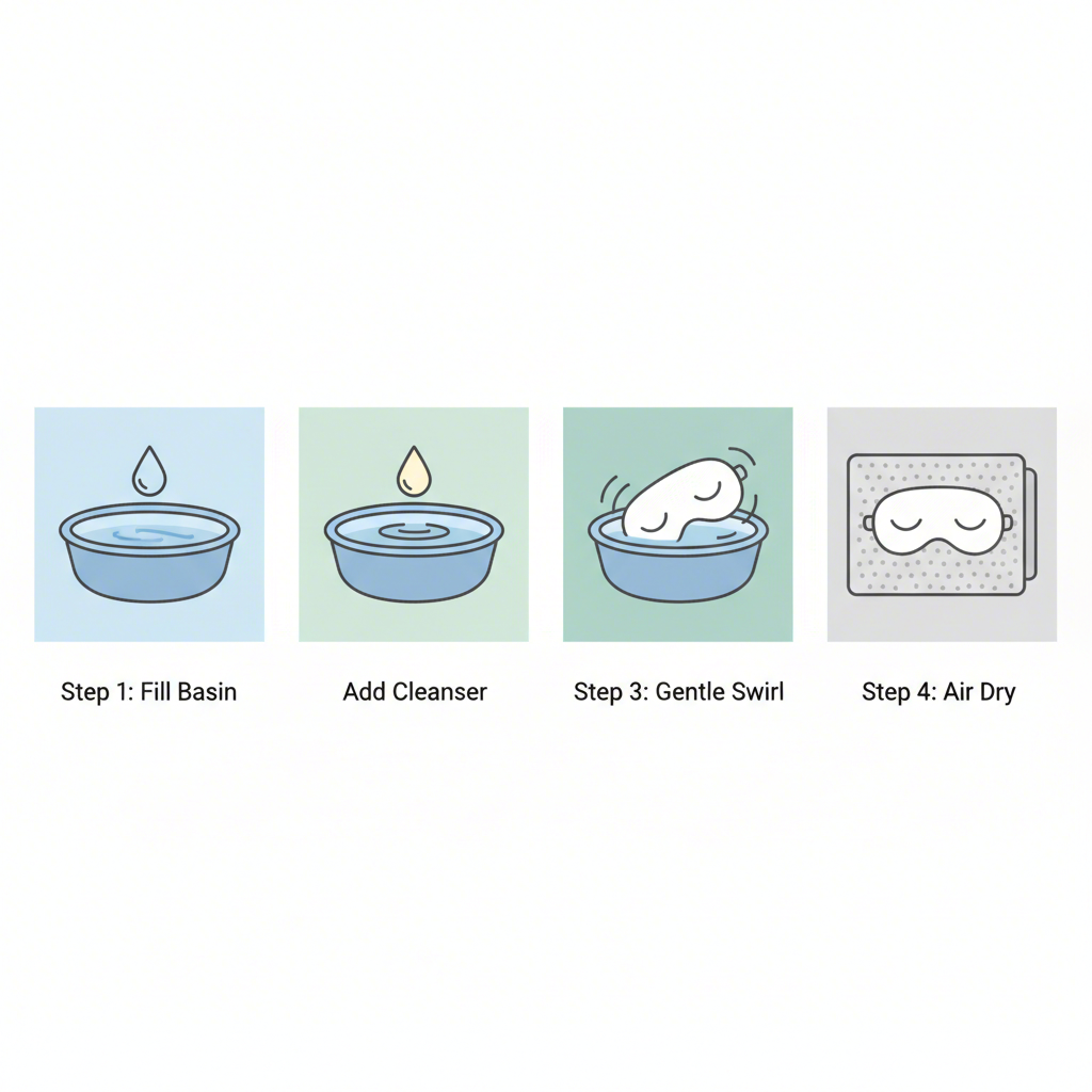 a visual step by step guide to hand washing a delicate sleep mask