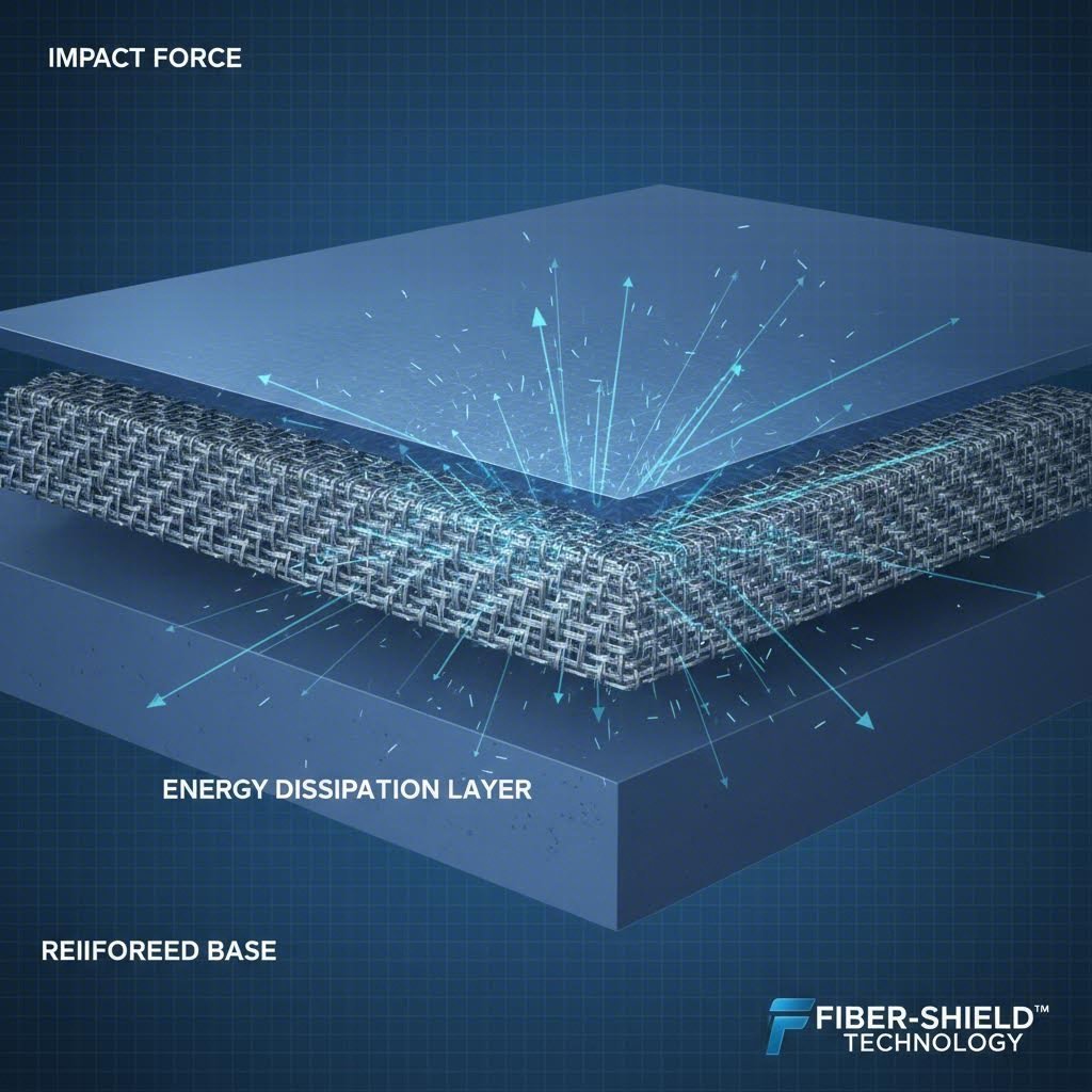 Force distribution diagram demonstrating enhanced impact resistance and load bearing capacity