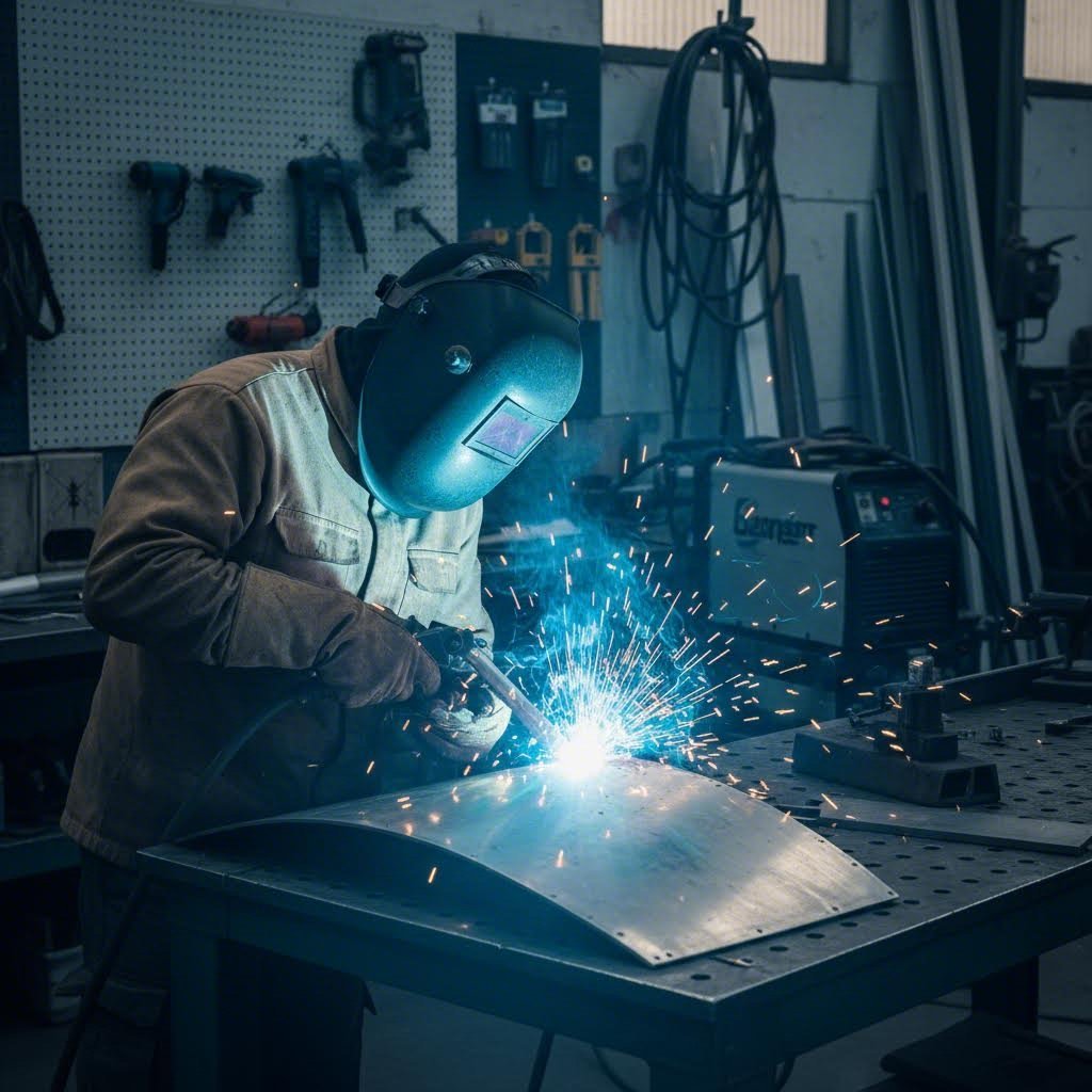 professional tig welding of marine aluminum boat extrusions in fabrication workshop
