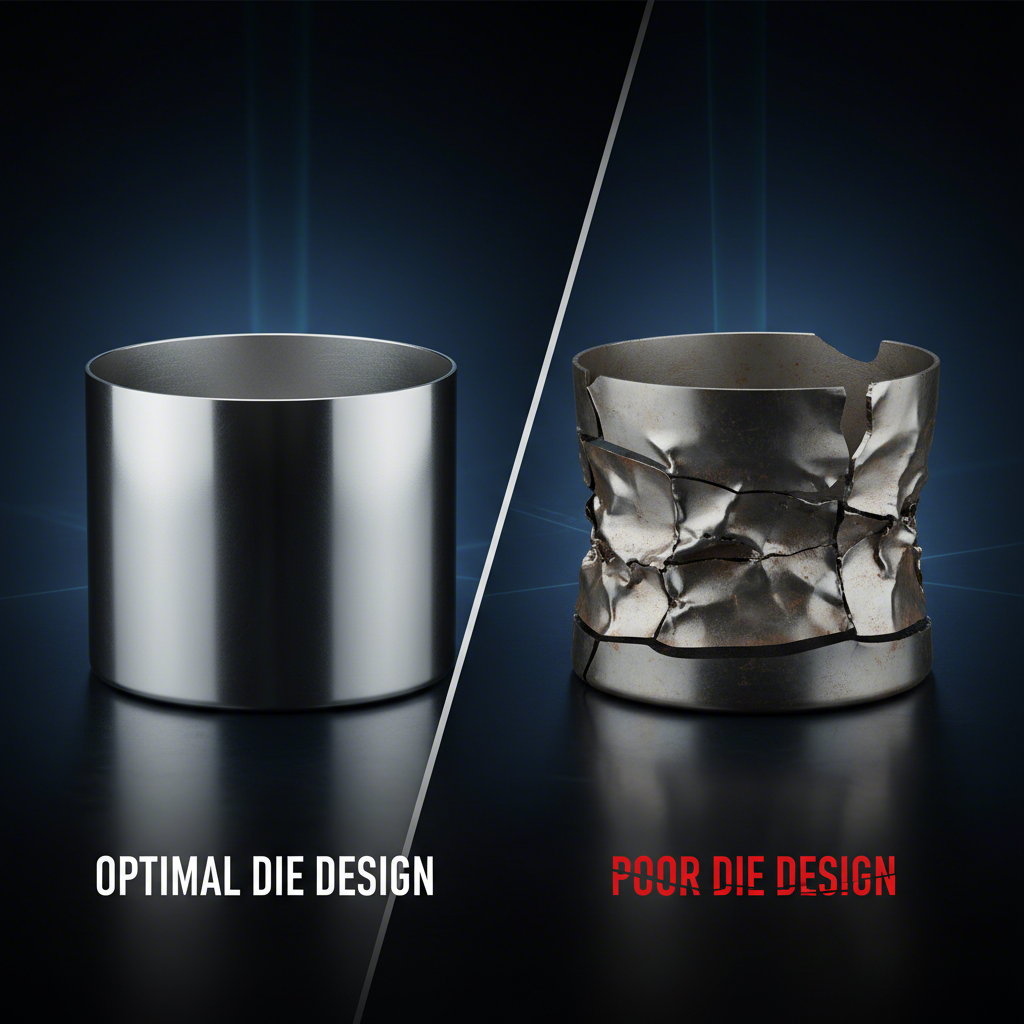 a visual contrast between a successfully formed part and one with common deep drawing defects