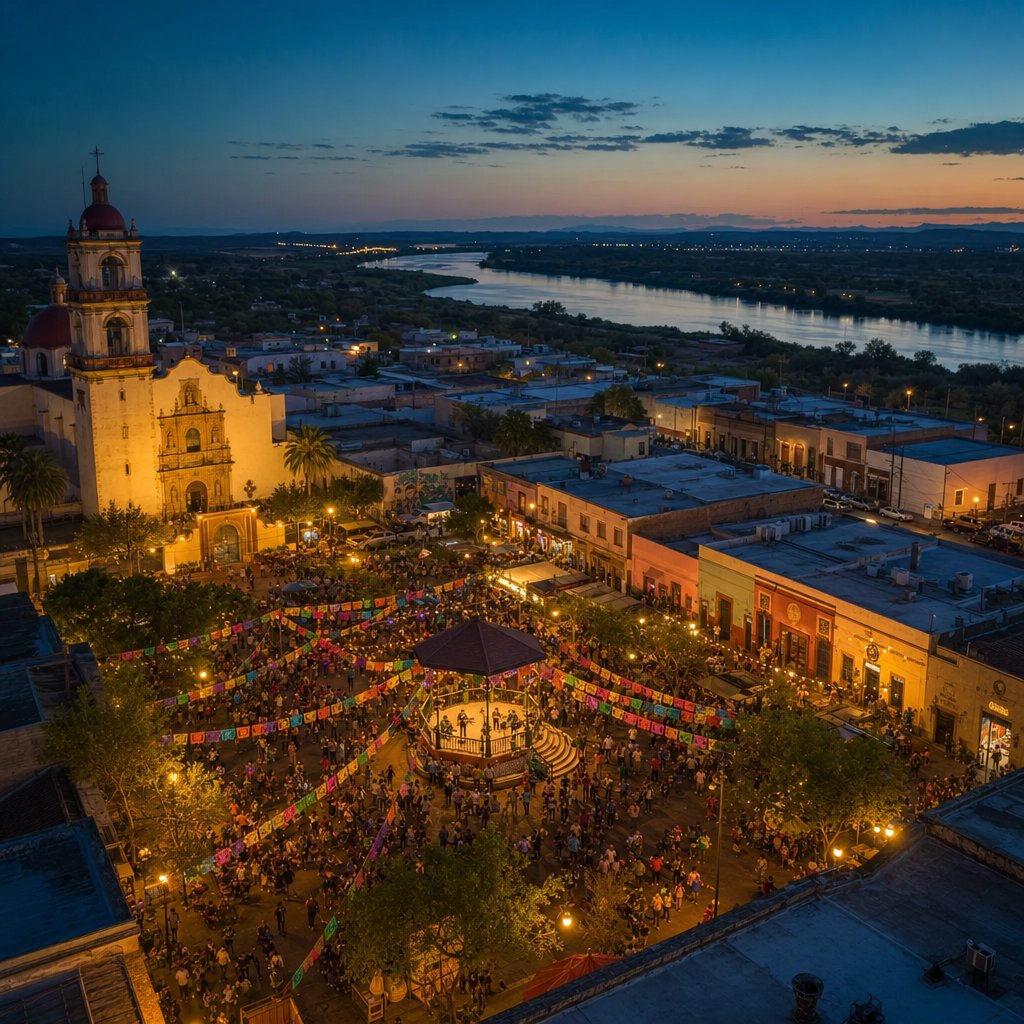 a texas border town festival at dusk where live tejano music anchors community celebration and cultural tradition