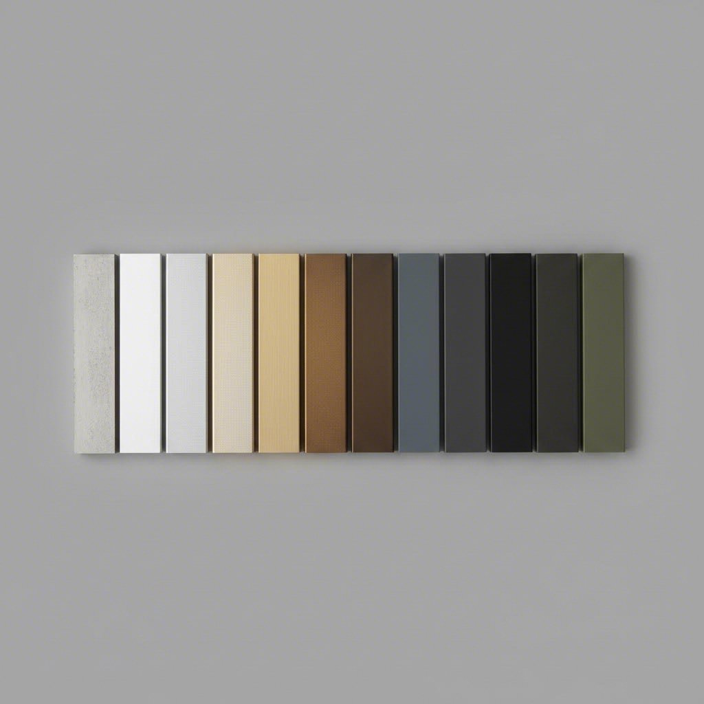 aluminum extrusion samples displaying various surface finish options from mill to premium coatings