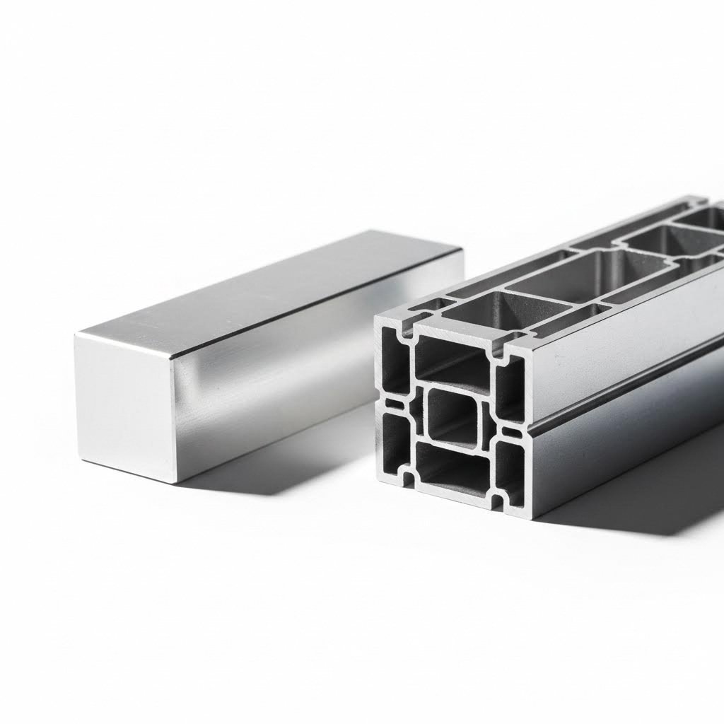 simple solid profile versus complex hollow extrusion showing design complexity impact on cost