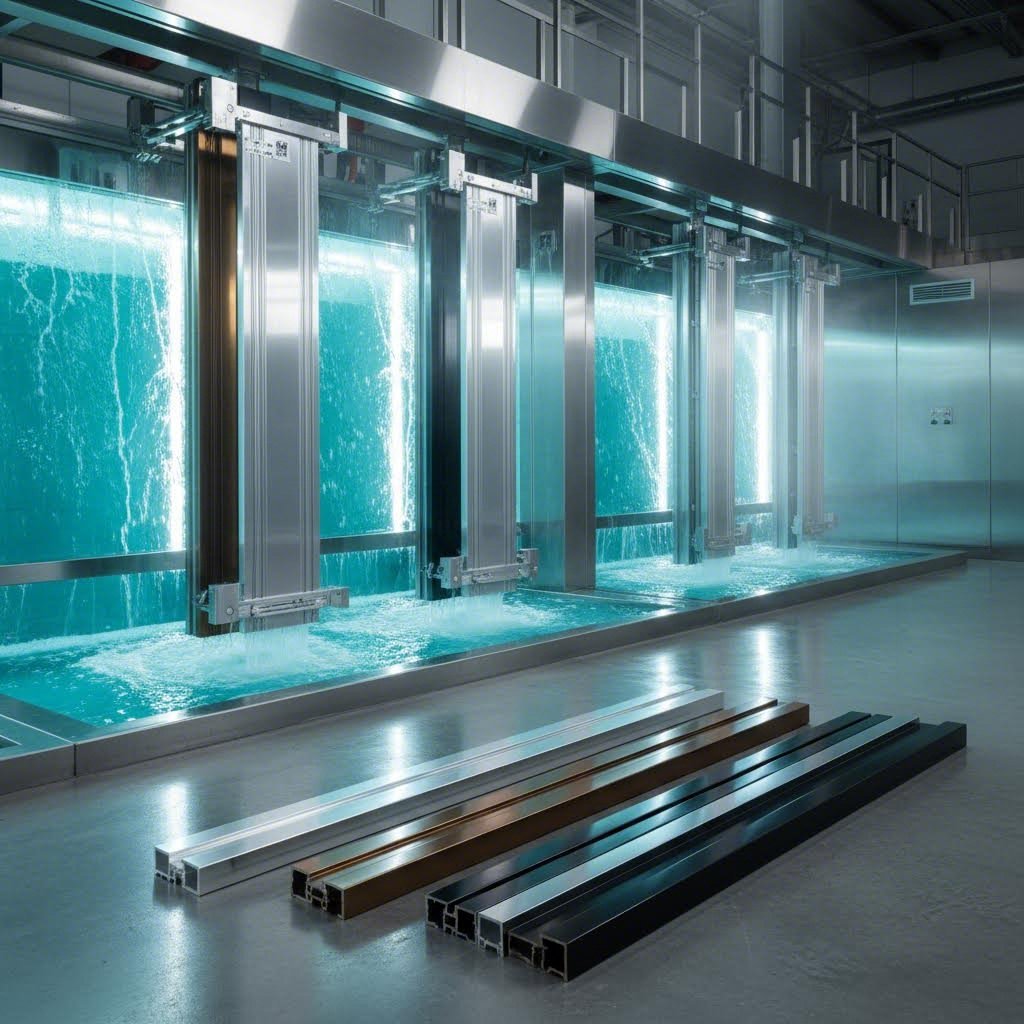 aluminum profiles undergoing anodizing surface treatment process