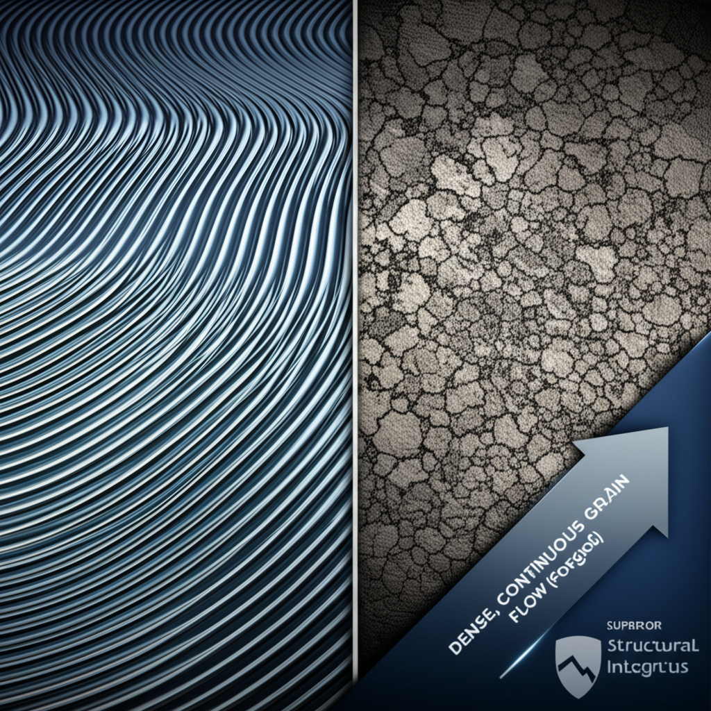 diagram comparing the internal grain structure of a forged vs cast part