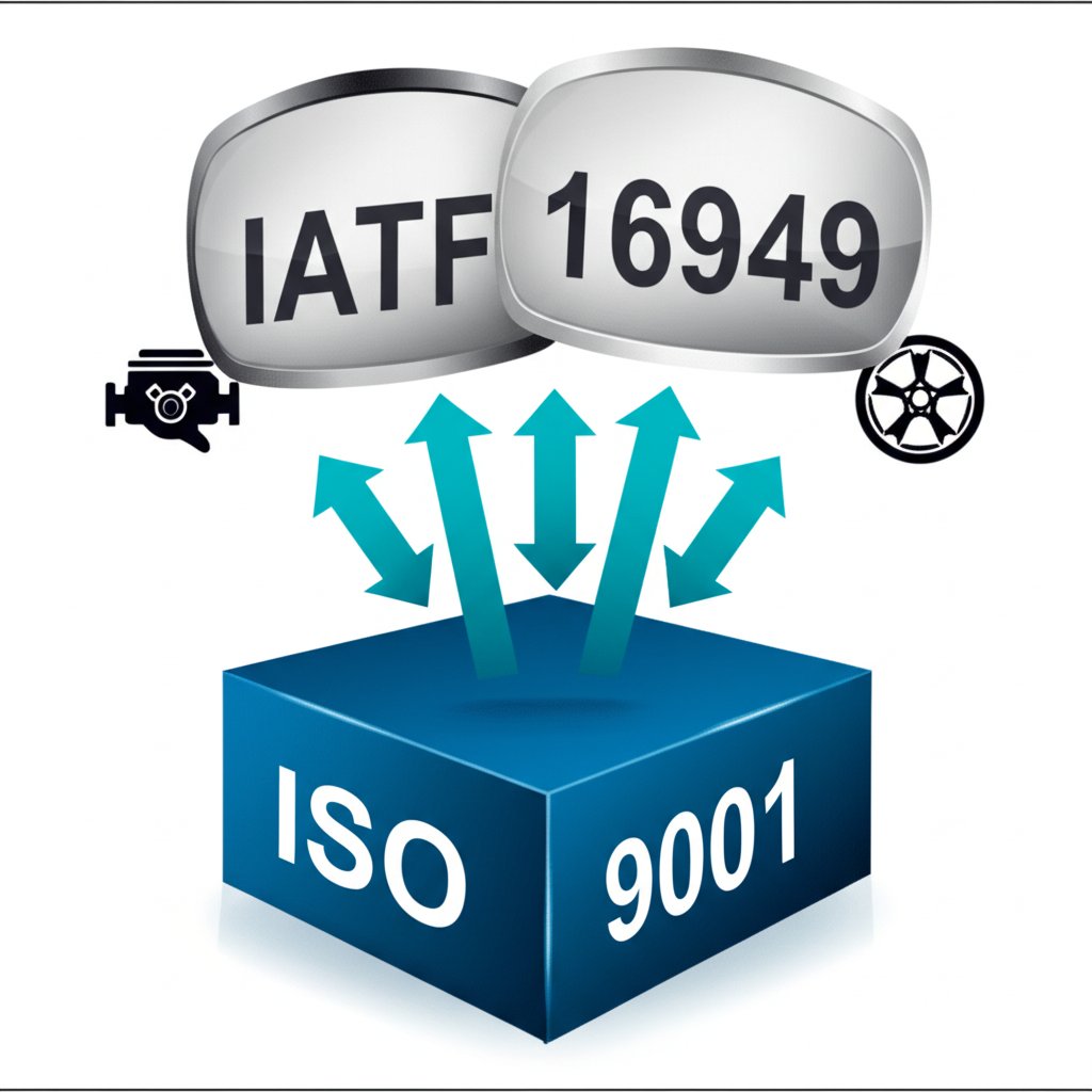 diagram showing iatf 16949 as a specialized layer over the iso 9001 standard