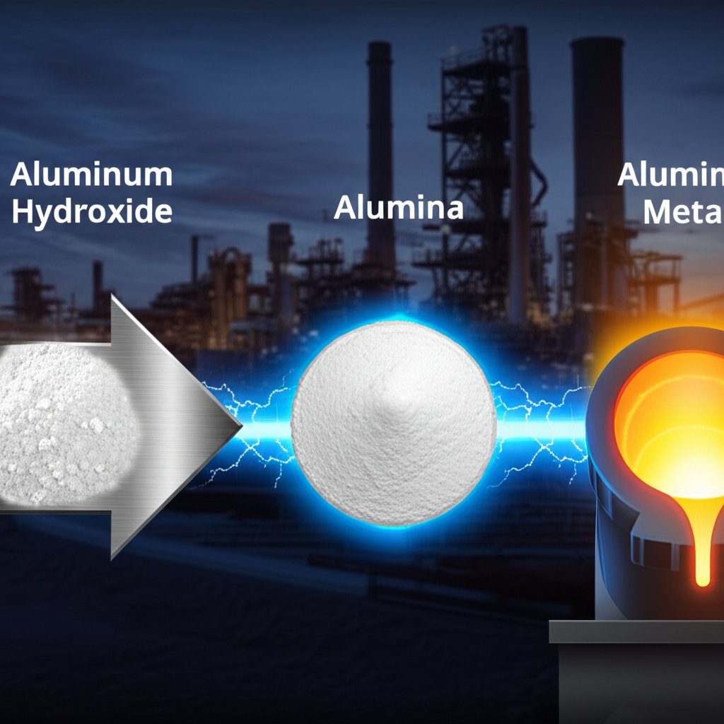 aluminum hydroxide is refined into alumina and then smelted into aluminum metal