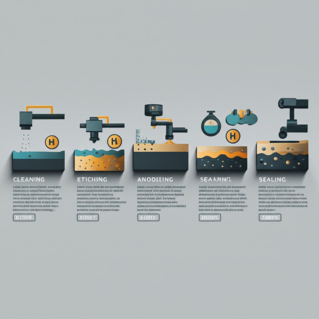 visual summary of the clear anodizing process for aluminum surfaces
