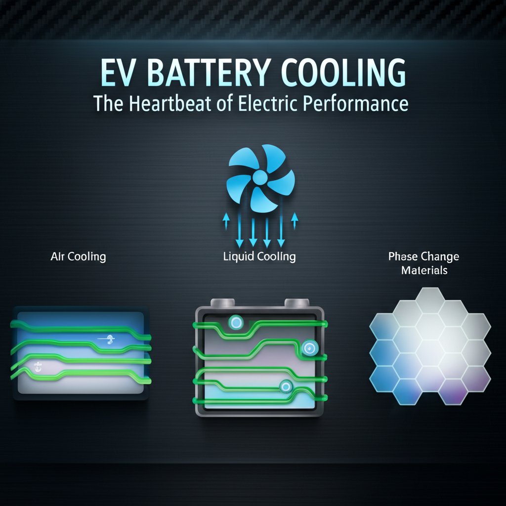 diagram comparing air liquid and phase change material cooling strategies for ev batteries