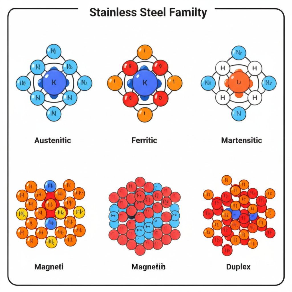 visualizing atomic structures and magnetic behavior in stainless steel families