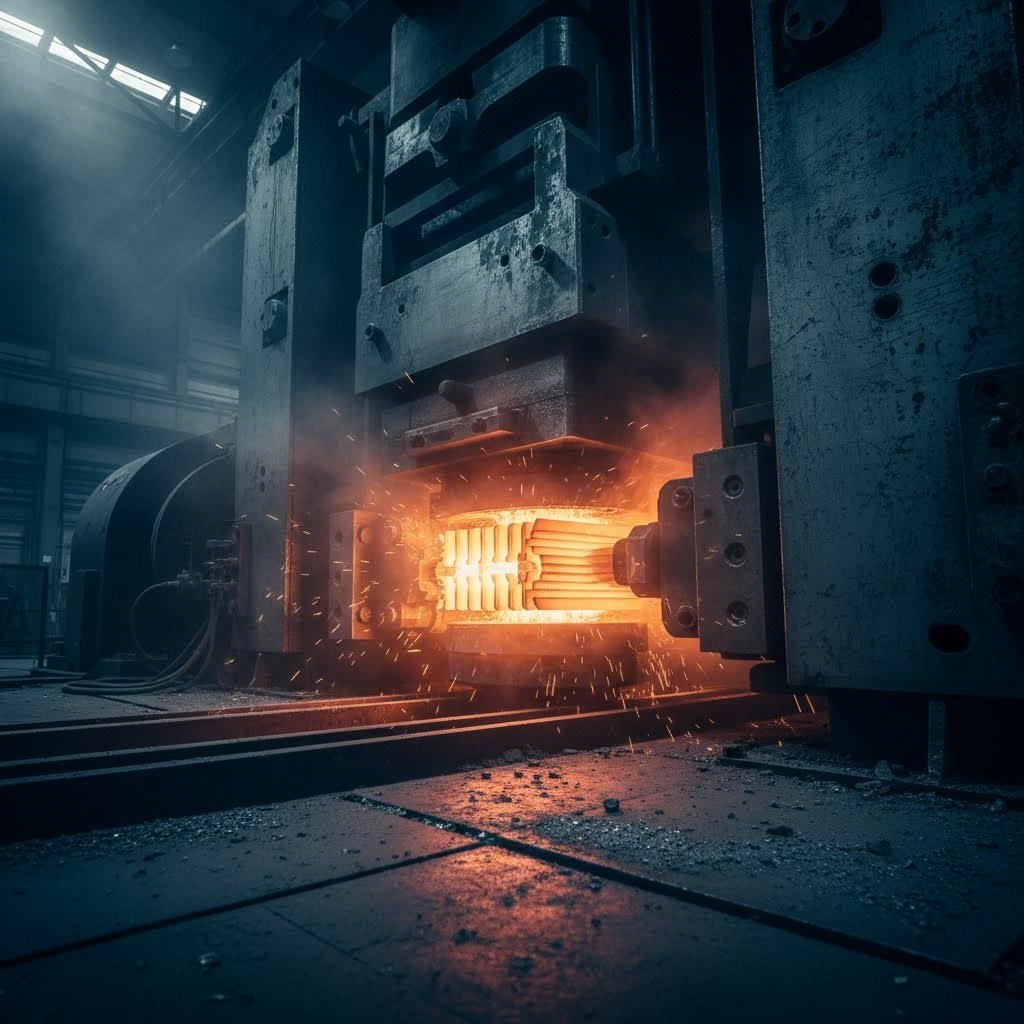 aluminum heat sink profiles emerge from precision extrusion dies during manufacturing