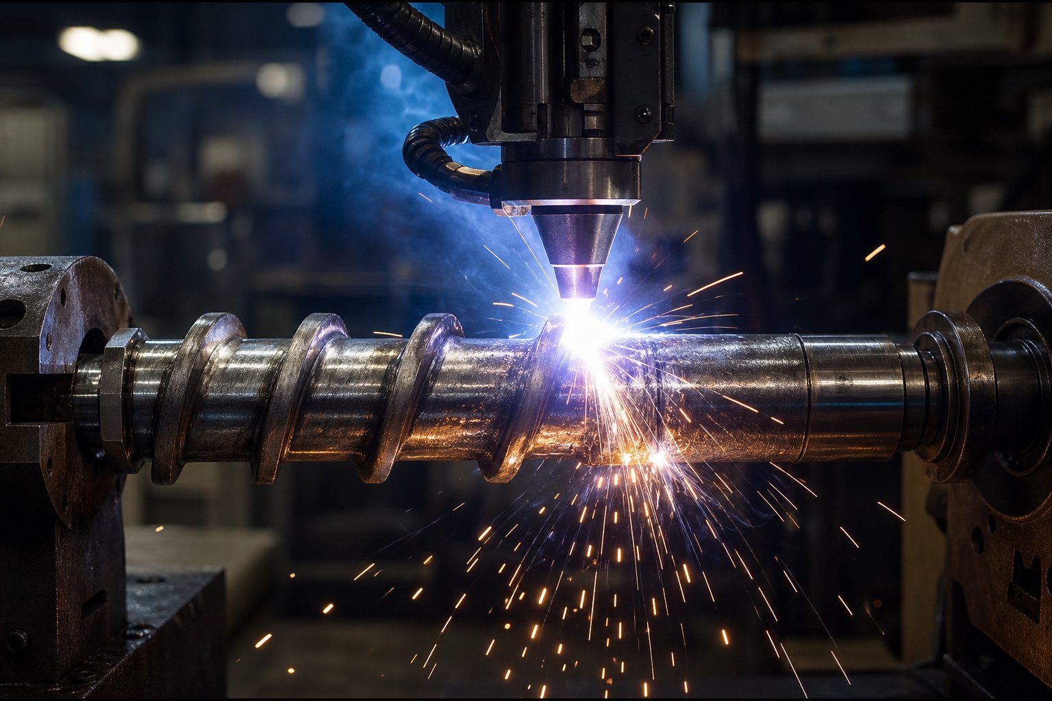 plasma transfer arc welding deposits wear resistant alloy onto screw flight surfaces with precision metallurgical bonding