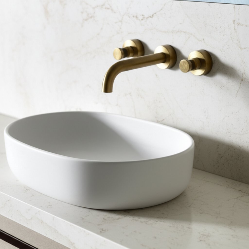 wall mounted antique brass faucet maximizing bathroom space