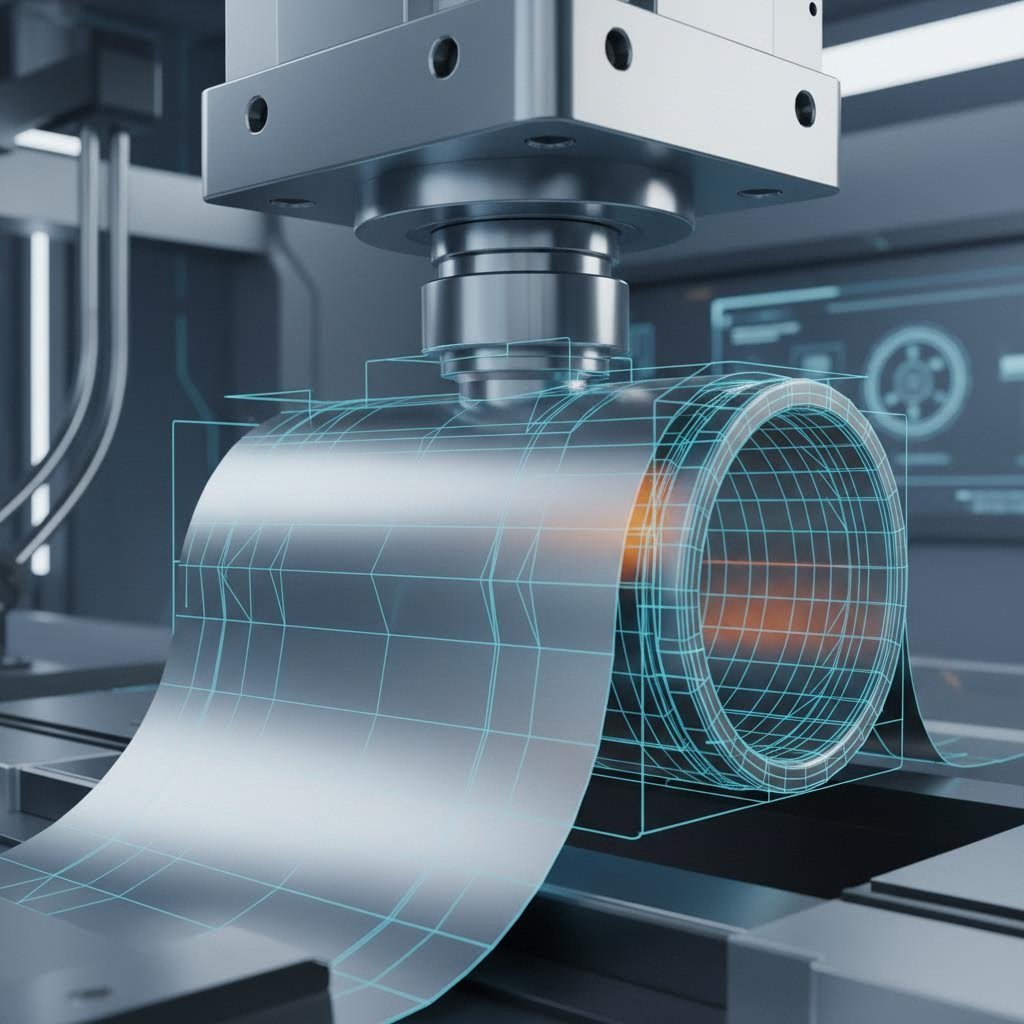 Abstract visualization of deep draw metal forming process for automotive parts