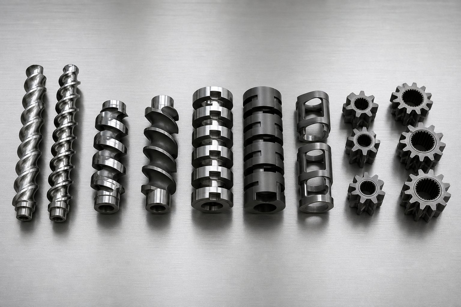 modular screw elements including conveying flights kneading blocks and mixing elements for profile customization