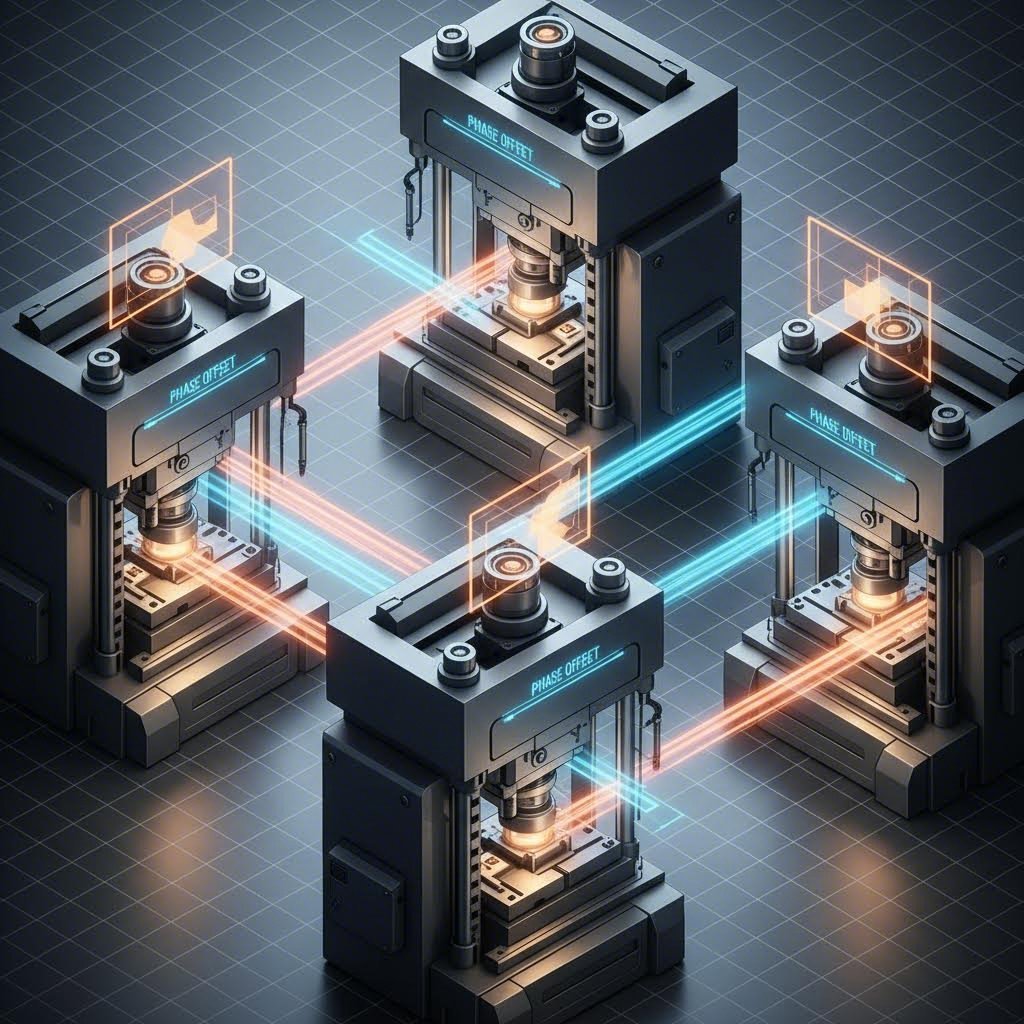 press synchronization diagram showing phase relationships and timing windows in tandem line operation