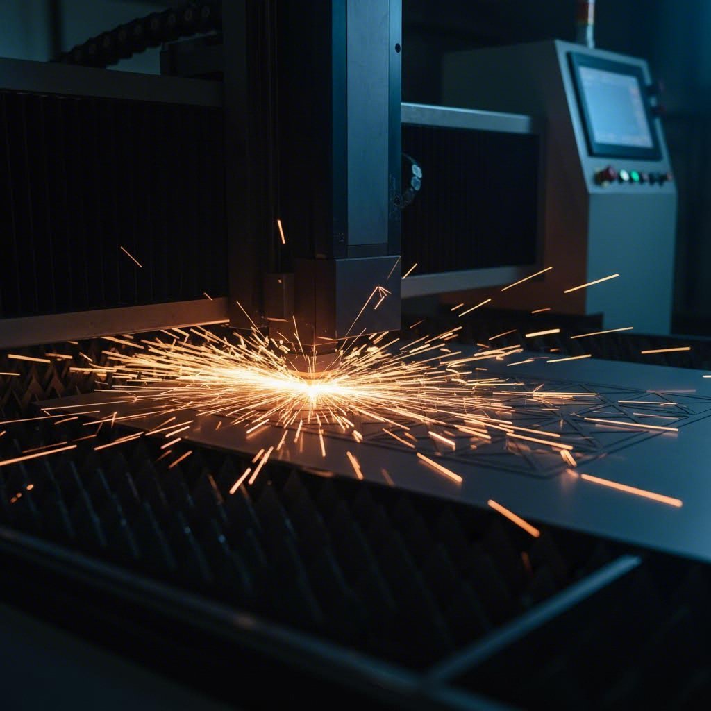 fiber laser cutting machine creating precision metal designs with intricate geometric patterns