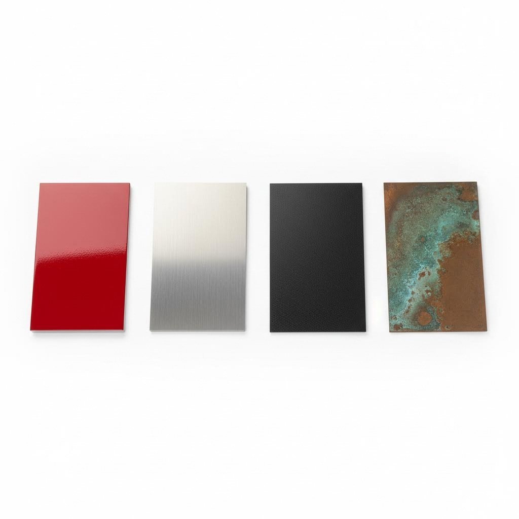 metal finishing options including powder coating brushed finish and patina treatments