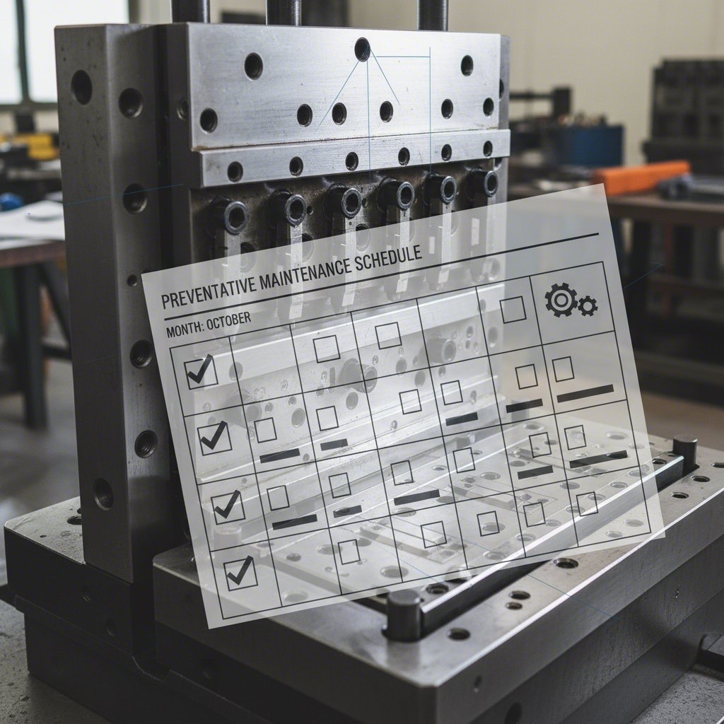 a calendar integrated with a stamping die symbolizing a structured pm program